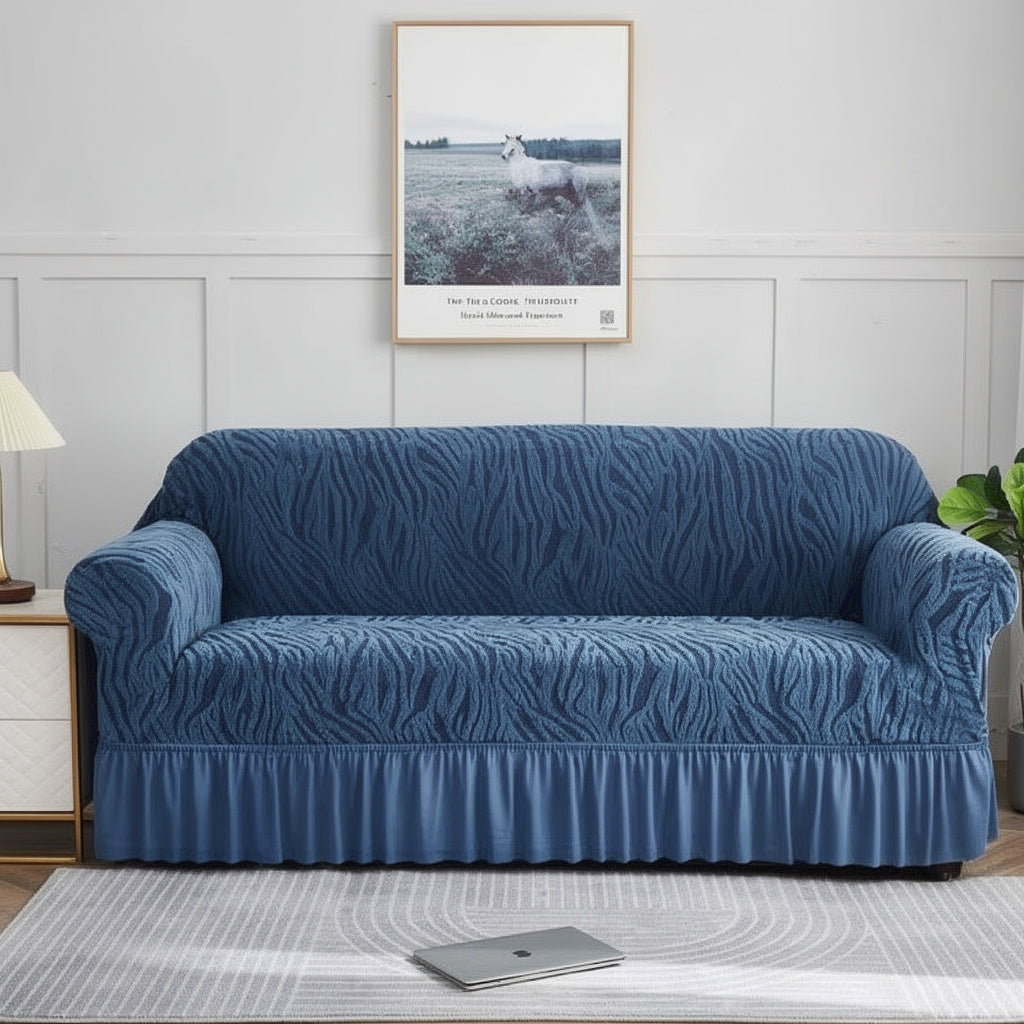 Zebra Velvet Turkish Sofa Cover - Blue